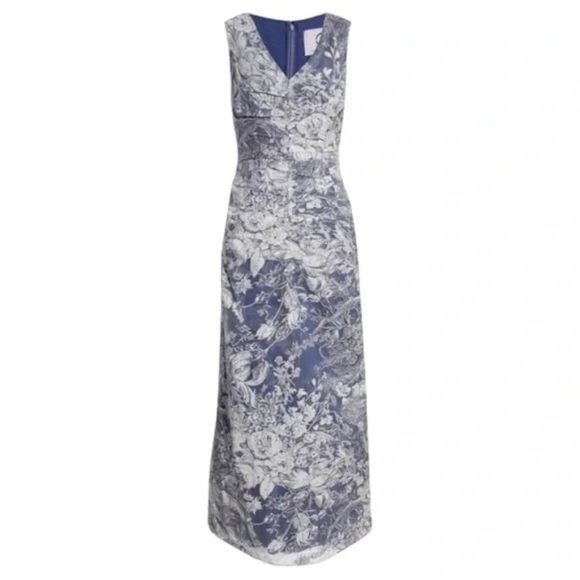 JS COLLECTIONS Maddison Column Shirred Gown Dress Blue 6 NEW - Picture 7 of 16